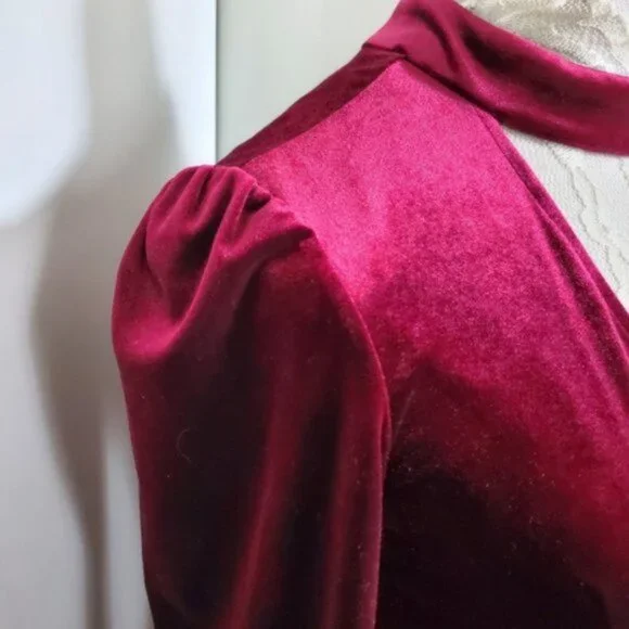 Romeo & Juliet Couture Burgundy Velvet Choker Dress Sz S - Picture 3 of 14